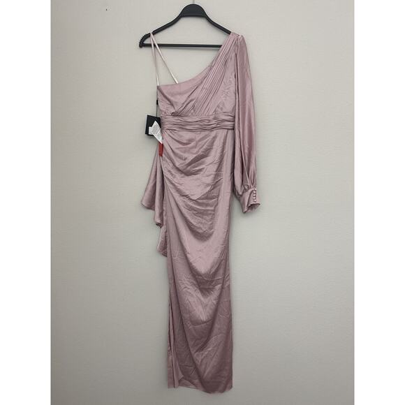 New Ieena For Mac Duggal Pink One Shoulder V-Neck Draped Dress 55398 Size 6 - Picture 8 of 9